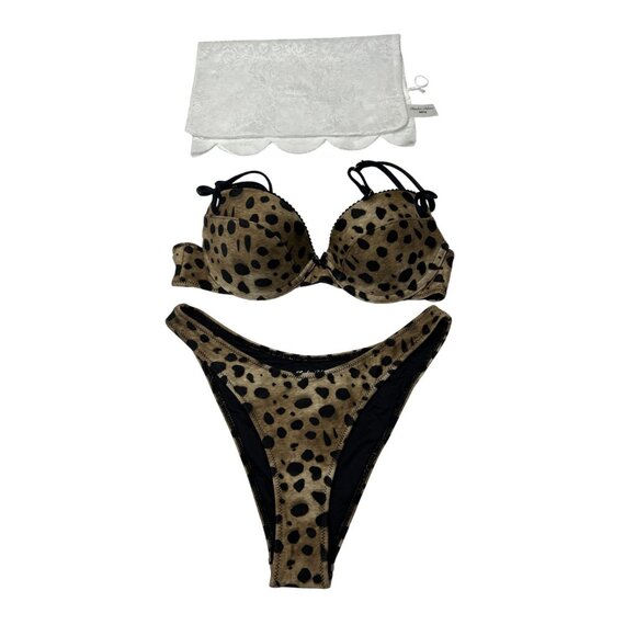 Frankies Bikinis x Khy Allure Top & Dove Bottom Bikini Set in Lacey Leopard - Picture 2 of 4